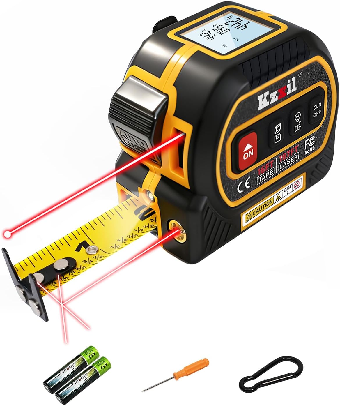 Cinta métrica láser 4en1 196ft con cinta 16ft LCD retroiluminada