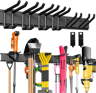 Organizador herramientas pared metal 48pulg 3 rieles 6 ganchos