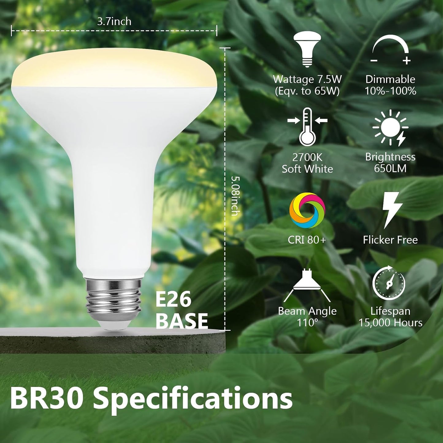 Bombilla LED BR30 7.5W blanco suave 2700K E26