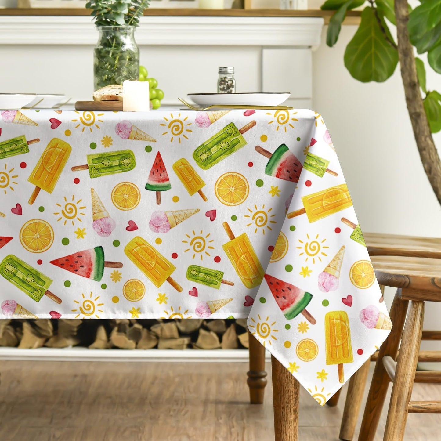 Mantel rectangular verano 52x70pulg diseño tropical bambú