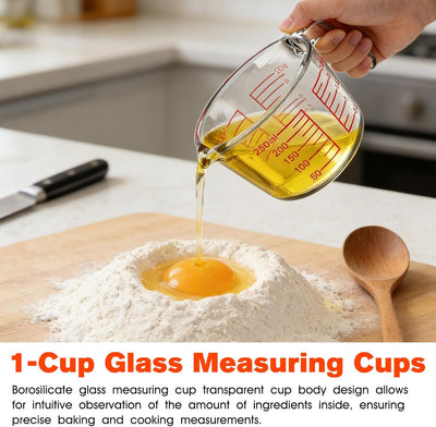Taza medidora de vidrio borosilicato transparente 8 oz para cocina y hornear
