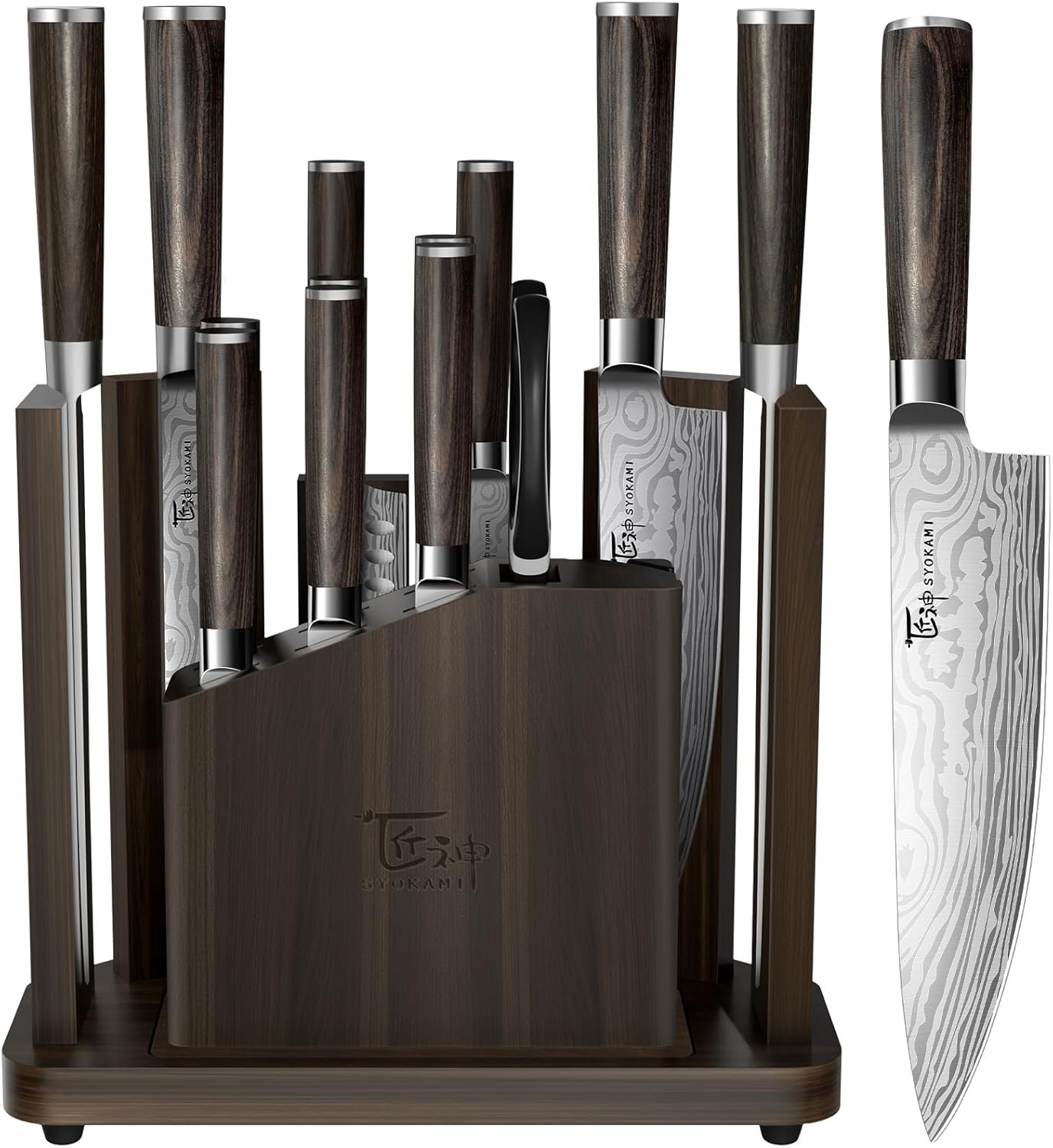 Set 15 Cuchillos Cocina Bloque Magnético Mango Madera