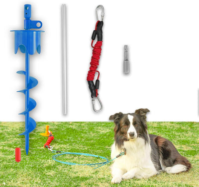 Estacas perro exteriores 350lb cadena anclaje 17pulg azul