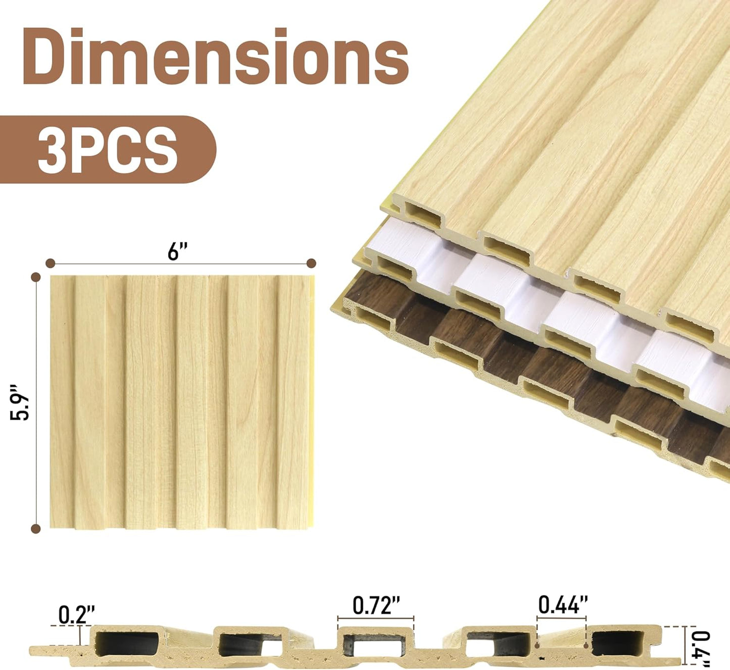 3 Pack Paneles Pared Madera 6x5.9pulg WPC Decoracion
