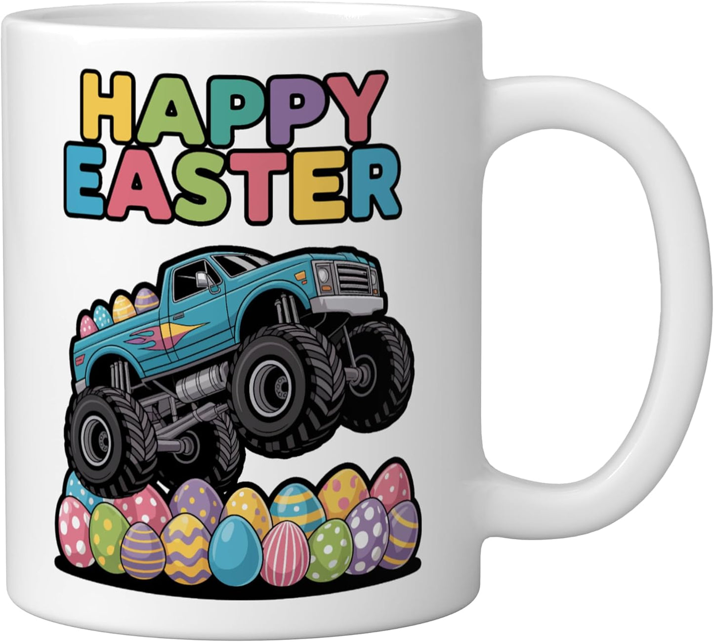 Taza cerámica para niños Monster Truck Pascua divertida blanca