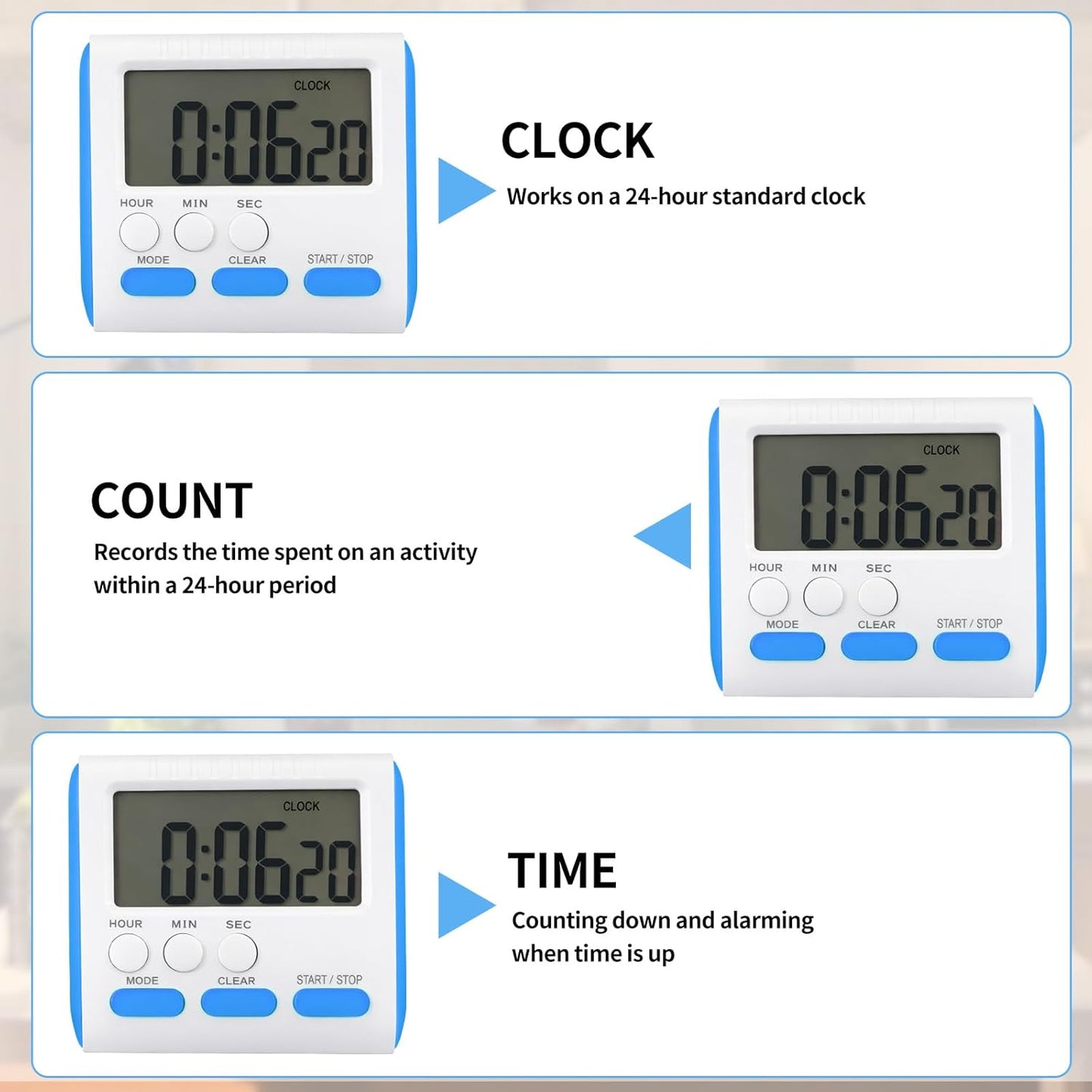 Paquete de 3 temporizadores digitales de cocina con soporte magnético y alarma fuerte