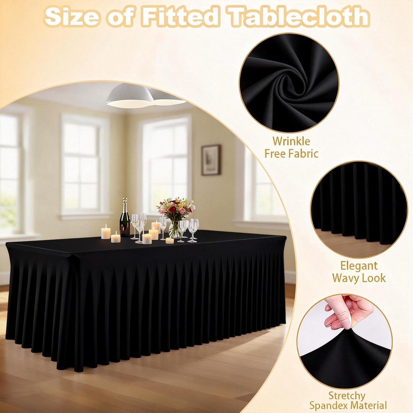 5 Manteles Elastano Negro 6pulg Con Falda Para Bodas