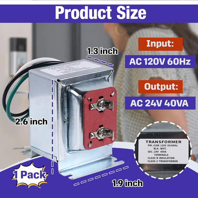 Transformador timbre puerta 24V adaptador termostato CA 40VA