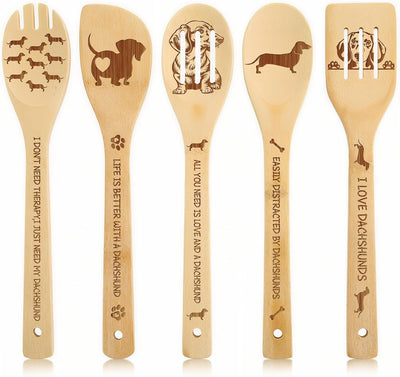 Utensilios de cocina decorativos de bambú para dachshund 5 piezas