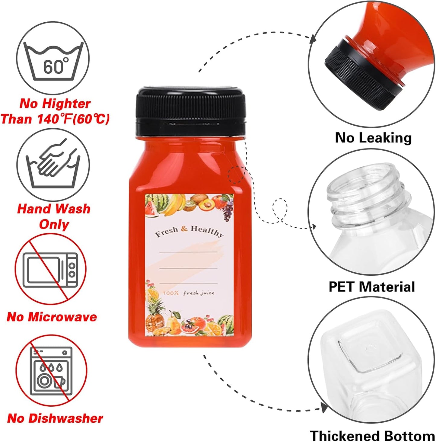 144 Botellas Plástico 4oz Reutilizables Transparentes con Tapas