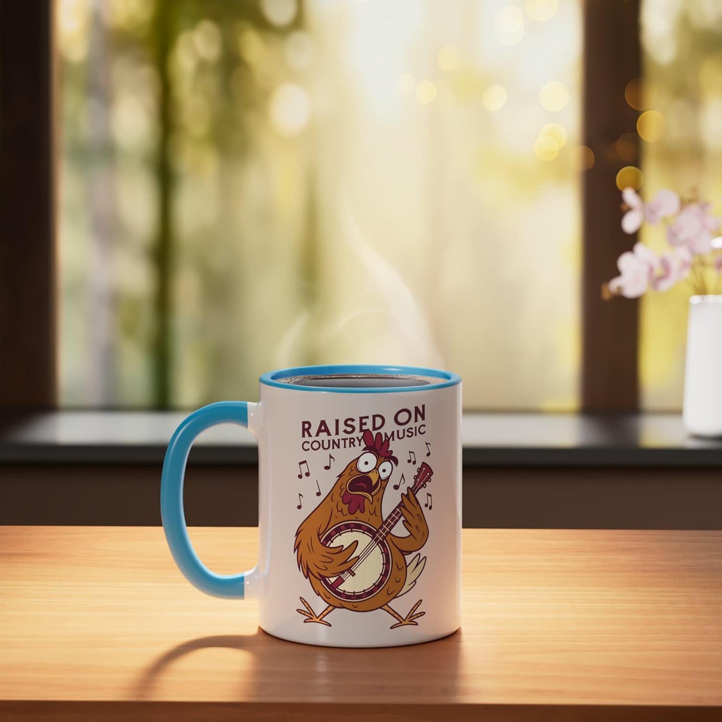 Taza de cerámica para banjista con frase divertida en azul y blanco