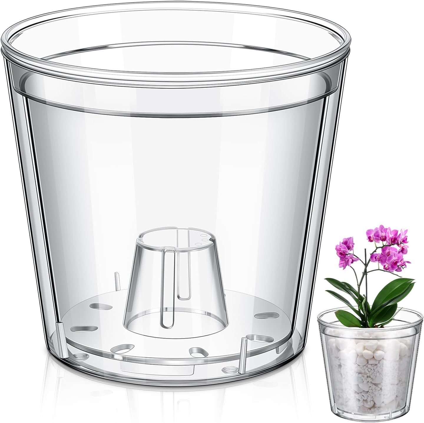 Juego 4.5pulg Macetas Riego Automático Transparente para Orquídeas