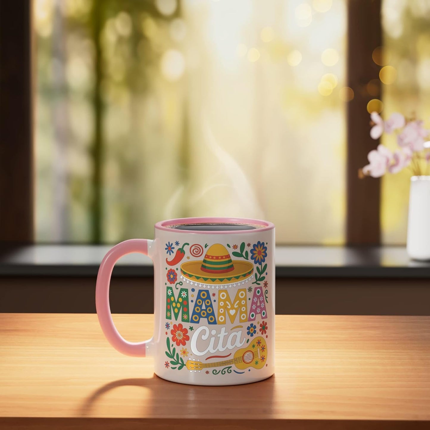 Taza Cerámica Fiesta Cinco de Mayo Rosa/Blanca