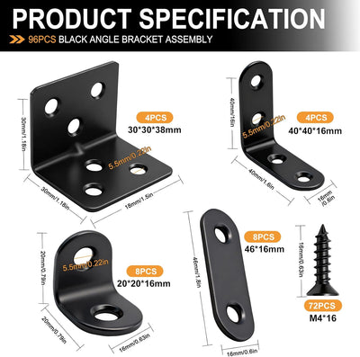 96 Uds. Soporte metal plano negro y L para reparación
