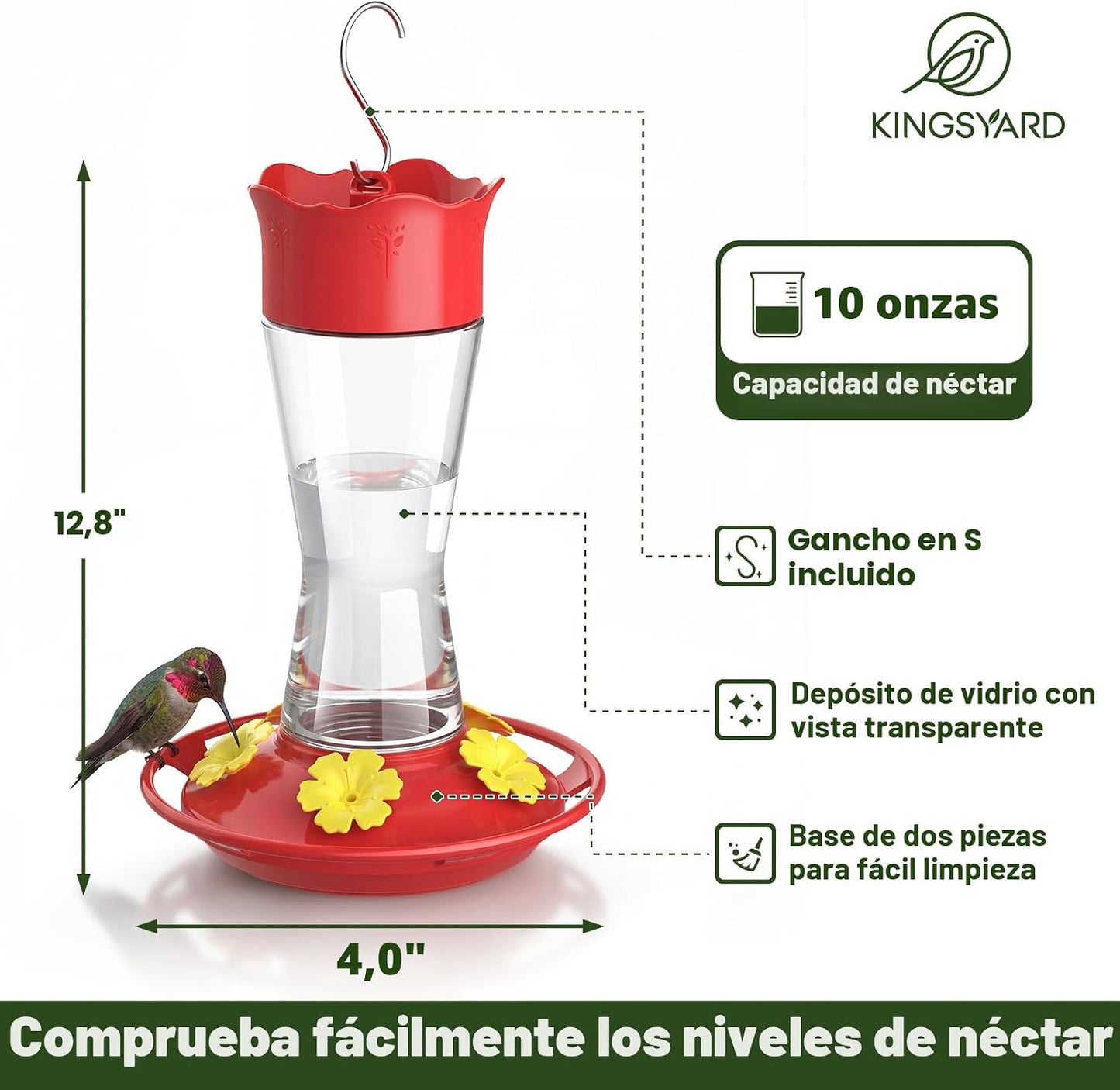 2 Comederos Vidrio Colibríes 10oz Aire Libre Antifugas