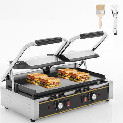 Prensa Panini 3600W acero inox con parrilla doble 19x9pulg