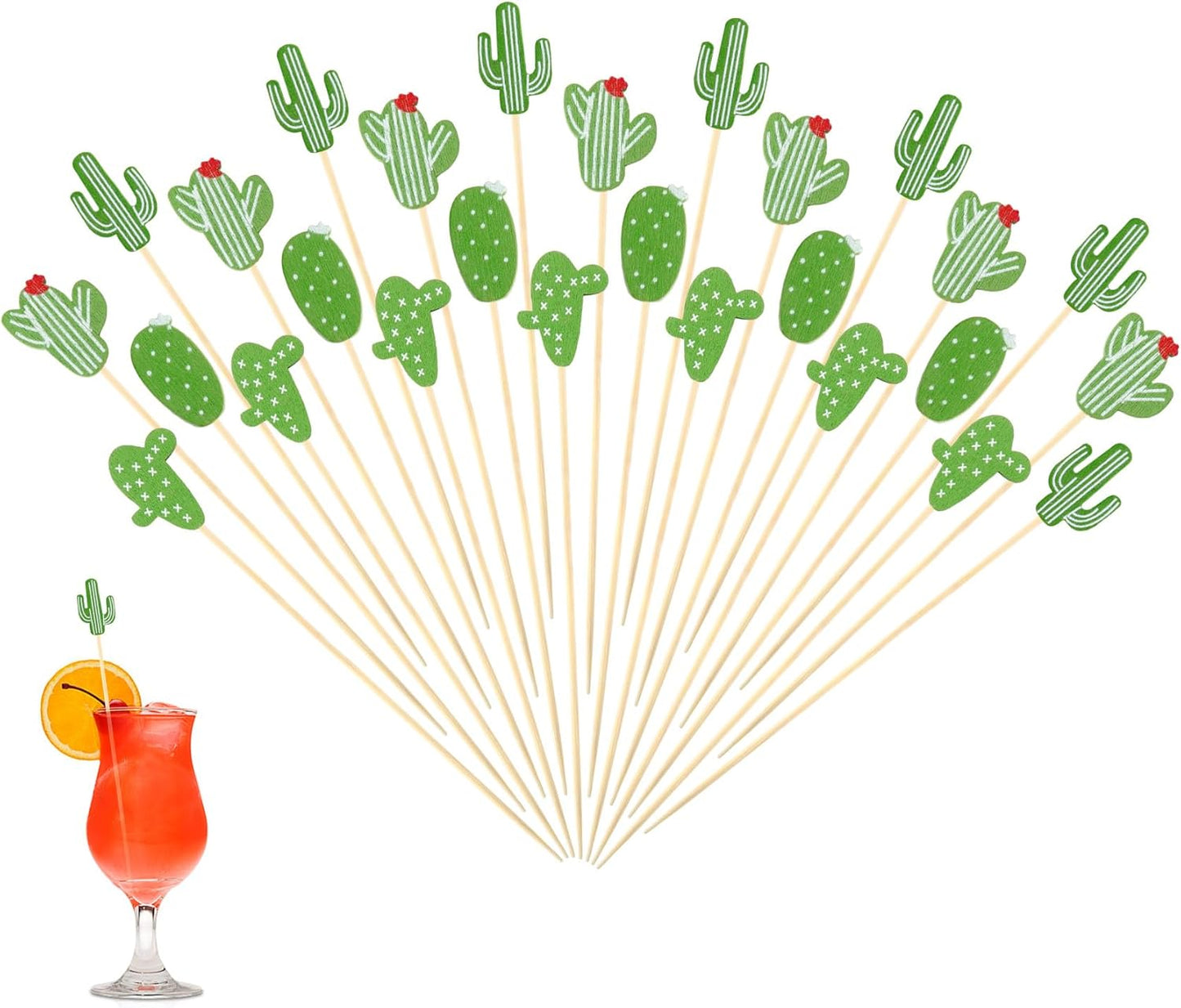 100 palillos de cóctel de cactus para aperitivos y fiestas