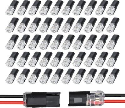 50 Conectores Rápidos Tira Luz LED 2 Pines con Hebilla