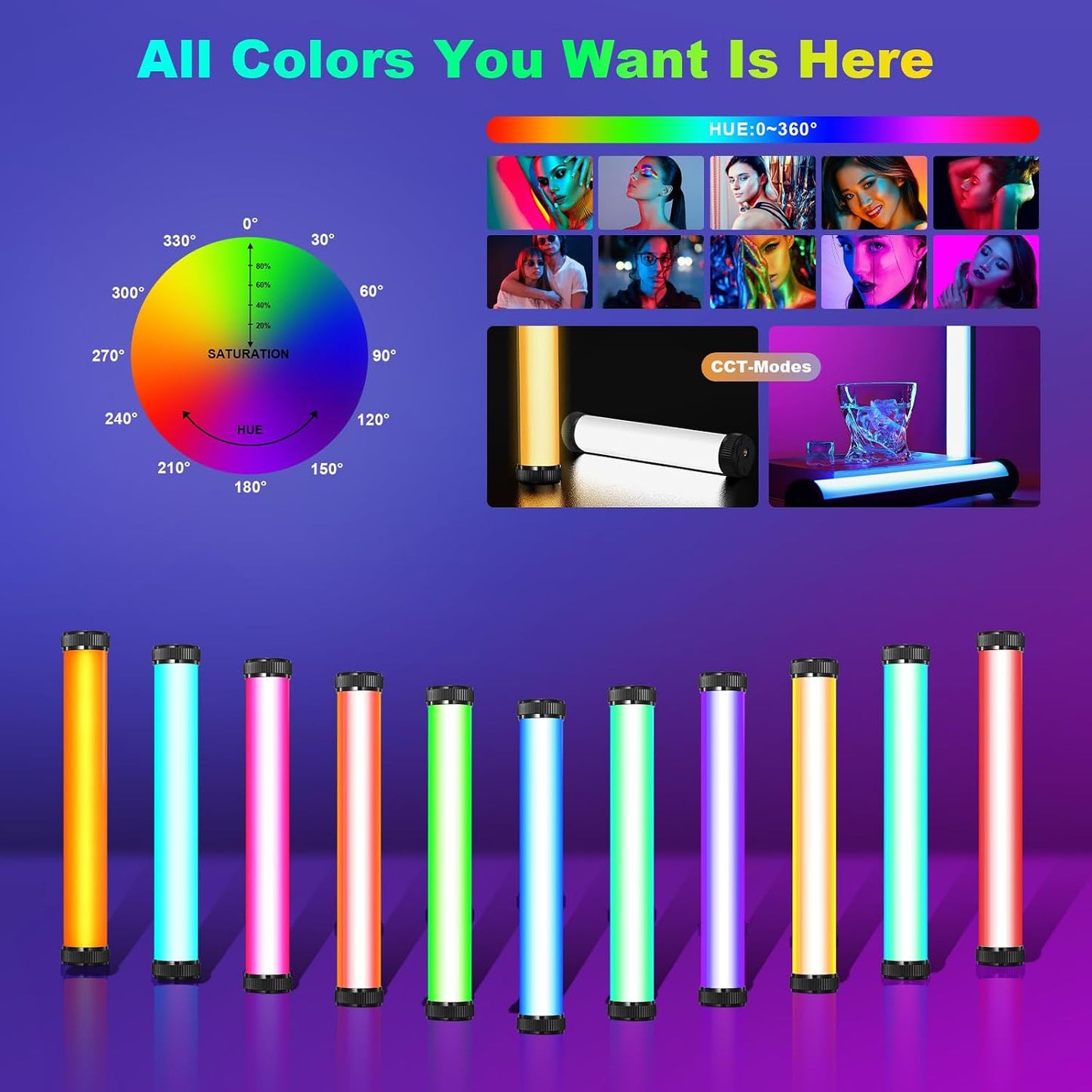 Pack 2 Varita Luz LED RGB 360° con Batería 4000mAh