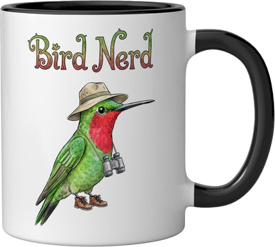 Taza Cerámica Observar Aves Ruby Throated Hummingbird Negro/Blanco