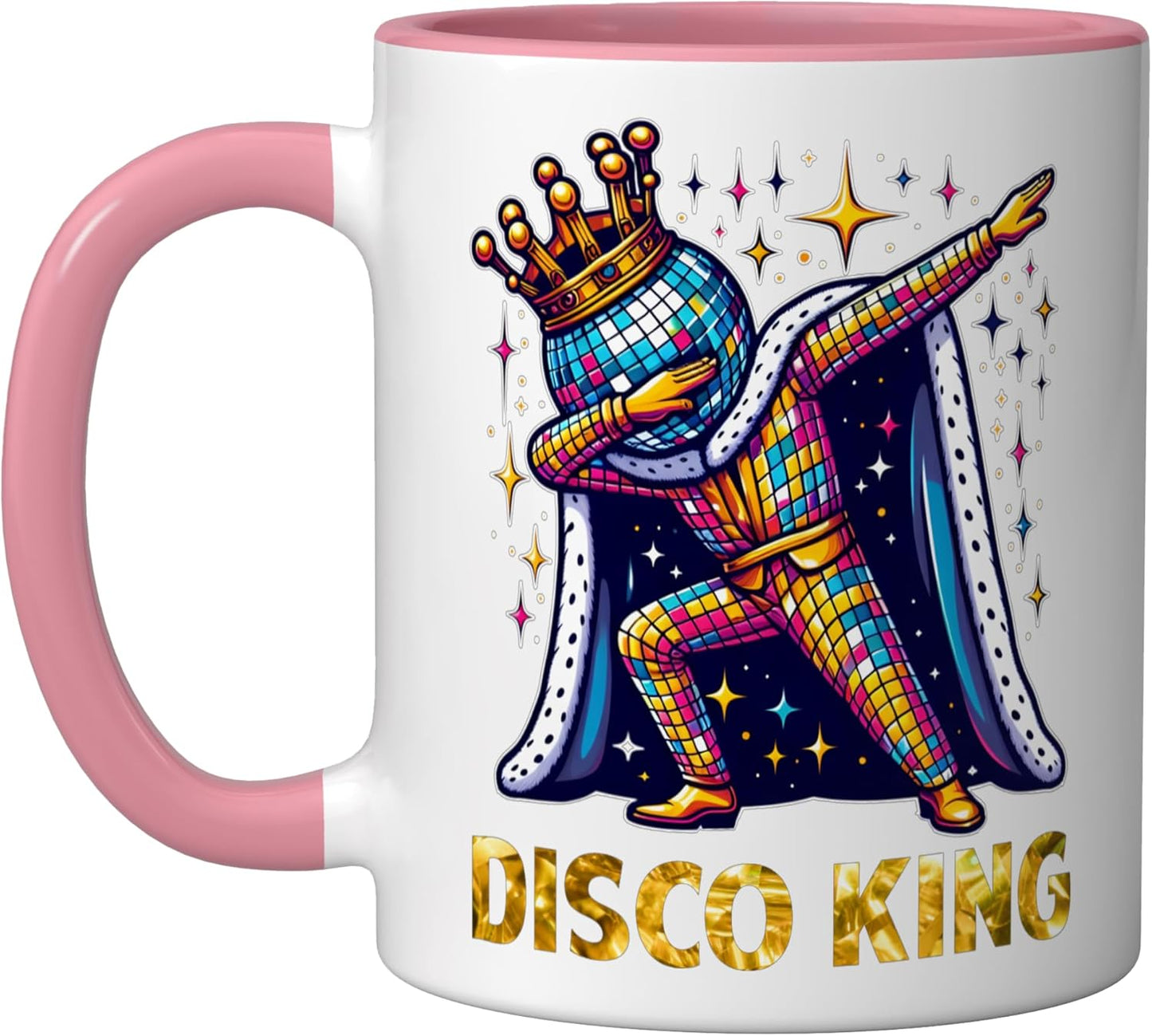 Taza Cerámica Disco 70s 80s Rosa/Blanca