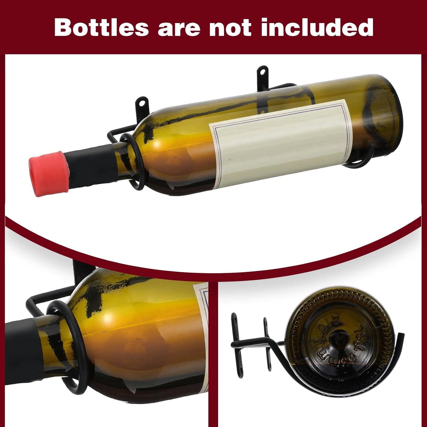 Soportes de pared para botellas de vino de metal con herrajes