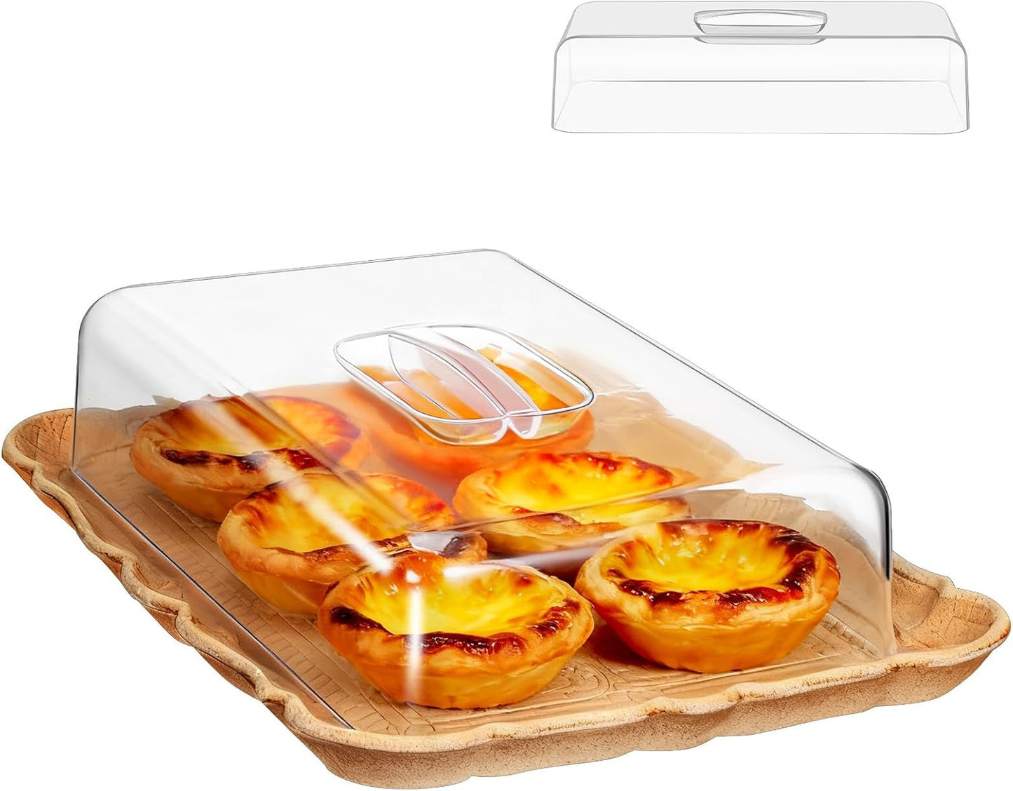 Soporte de acrílico rectangular para pasteles y galletas con cubierta de cúpula