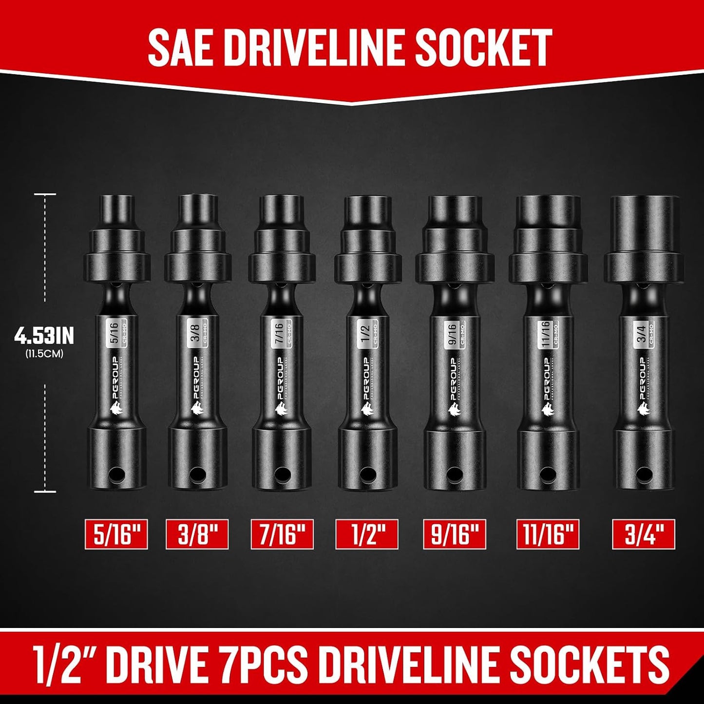 Juego 7 Pzas Llaves Vaso 1/2pulg Acero Cr-Mo Estuche Automoción