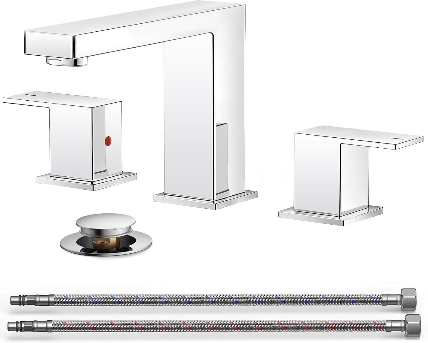 Grifo baño cromado 3 agujeros 8pulg drenaje metal