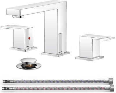 Grifo baño cromado 3 agujeros 8pulg drenaje metal