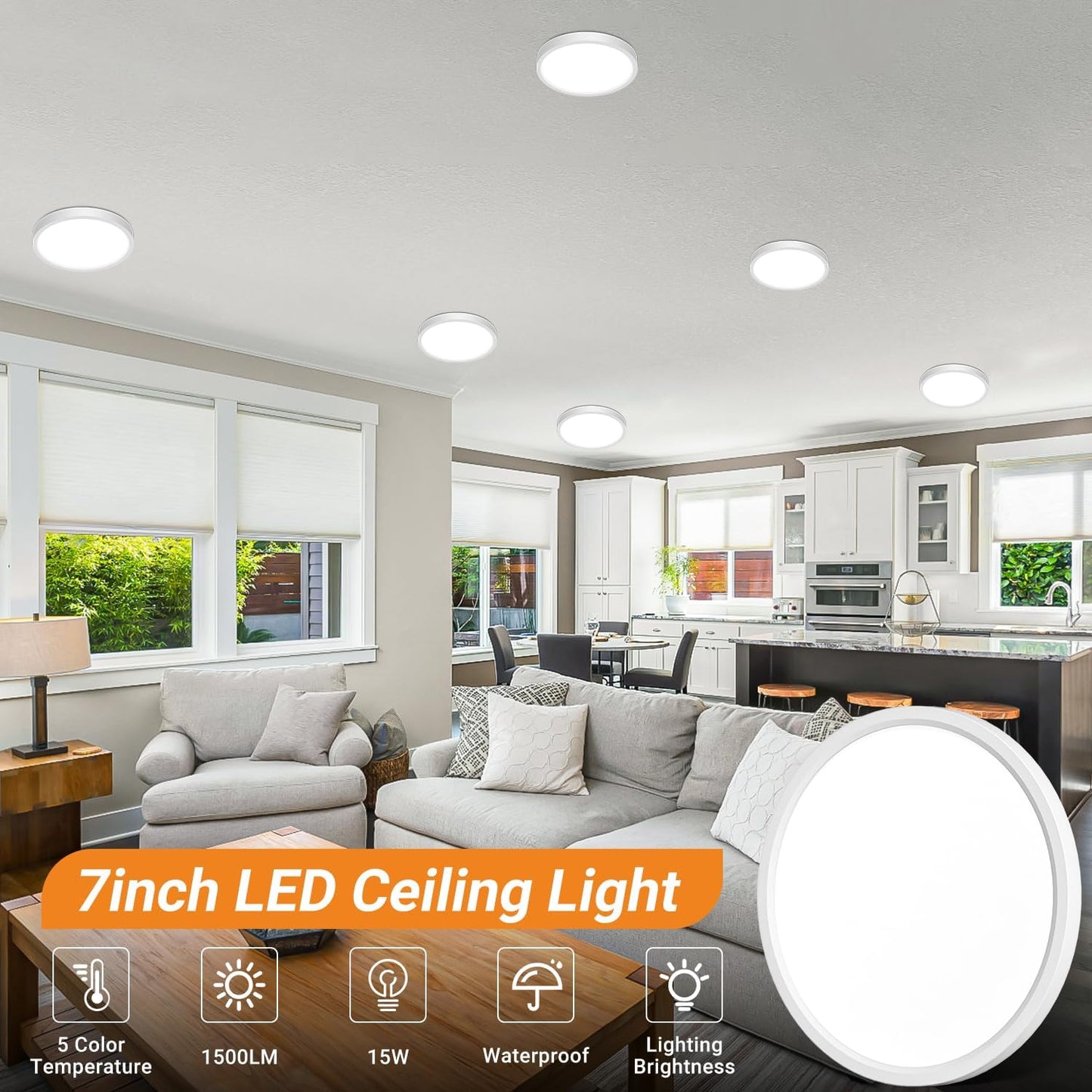 6 Lámparas LED empotradas 7pulg 15W 3000K-6500K redonda ajustable