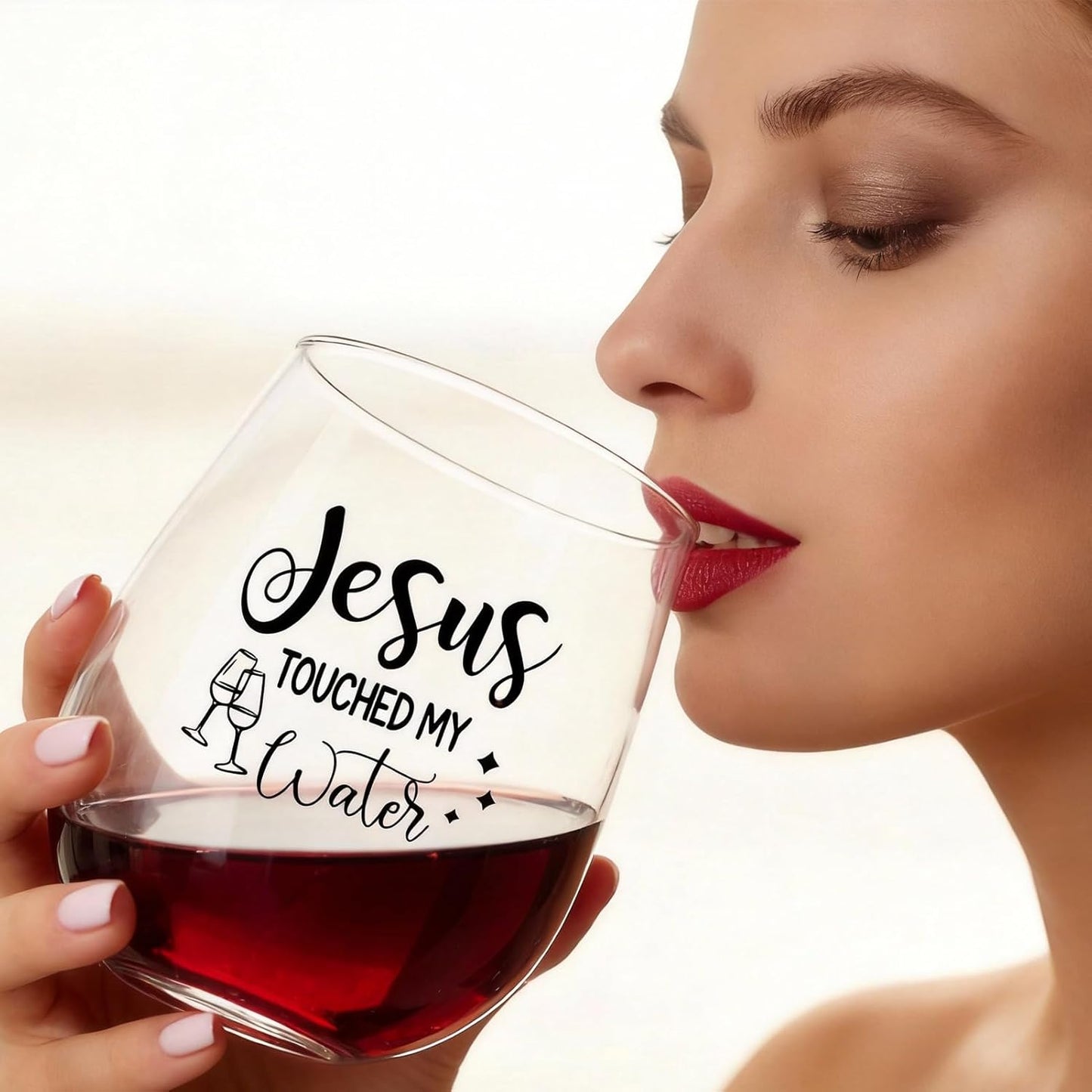 Copa de vino Jesus Touched My Water resistente a arañazos para cumpleaños y regalos