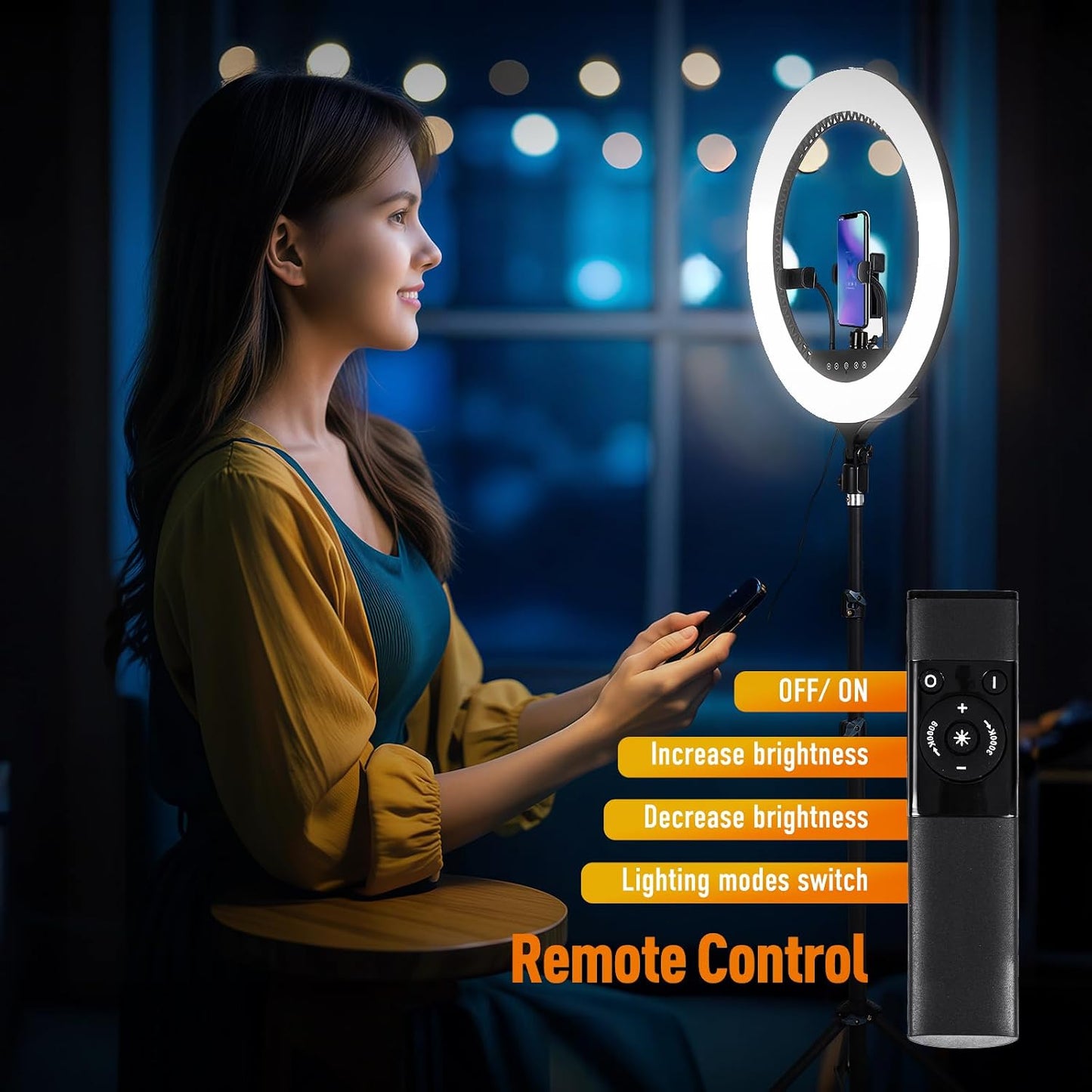 Anillo luz LED 21pulg regulable con soporte y control