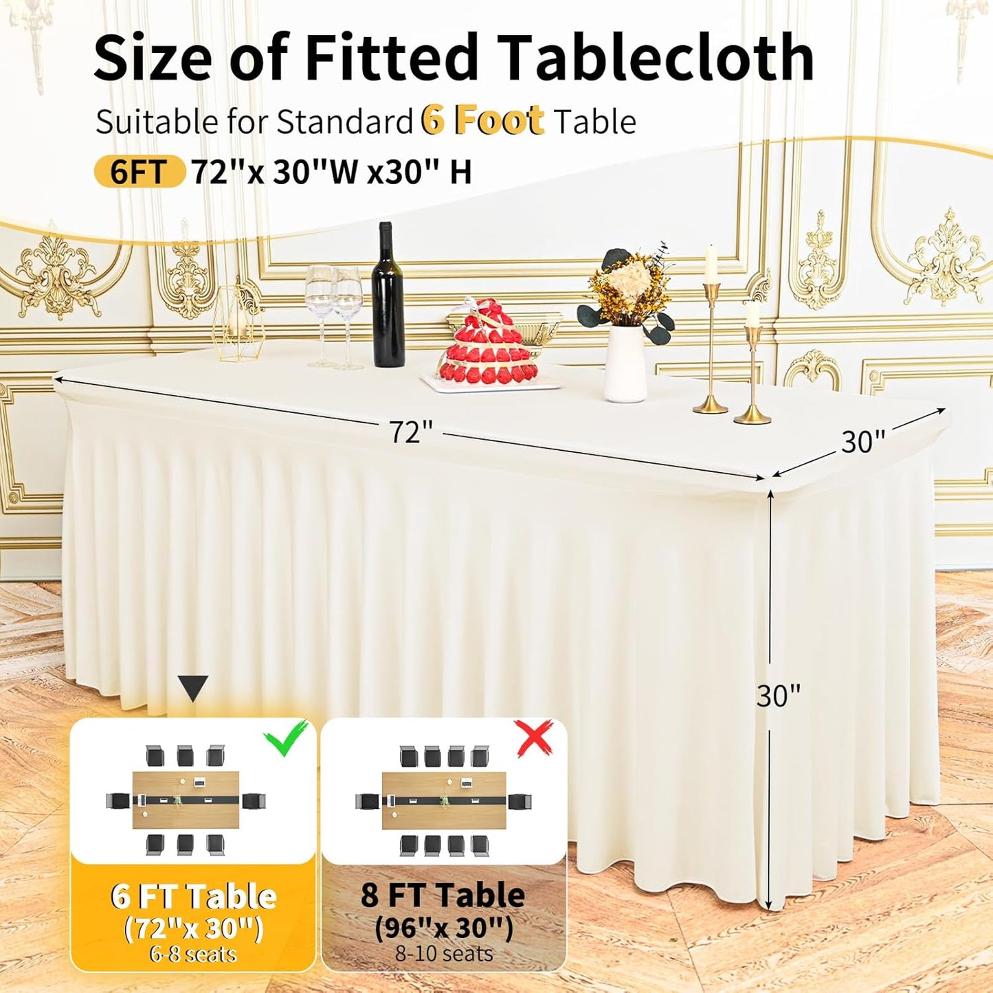 6 Manteles Elastano Marfil para Mesa Rectangular 6ft