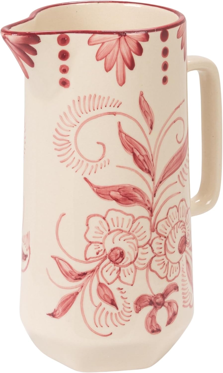 Jarra de gres pintada a mano con diseño botánico rosa y blanco