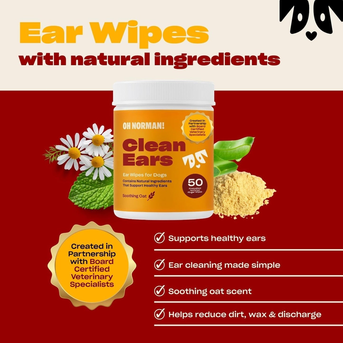 Toallitas limpiadoras orejas perros con aloe 50 pzas