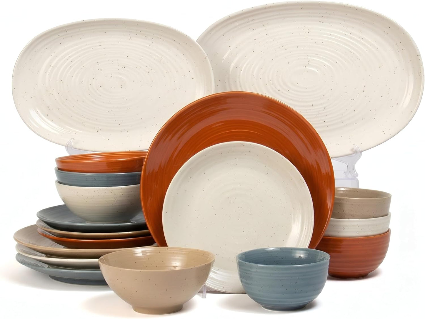 Juego 18 Pzas Vajilla Cerámica Platos Blancos Moteados