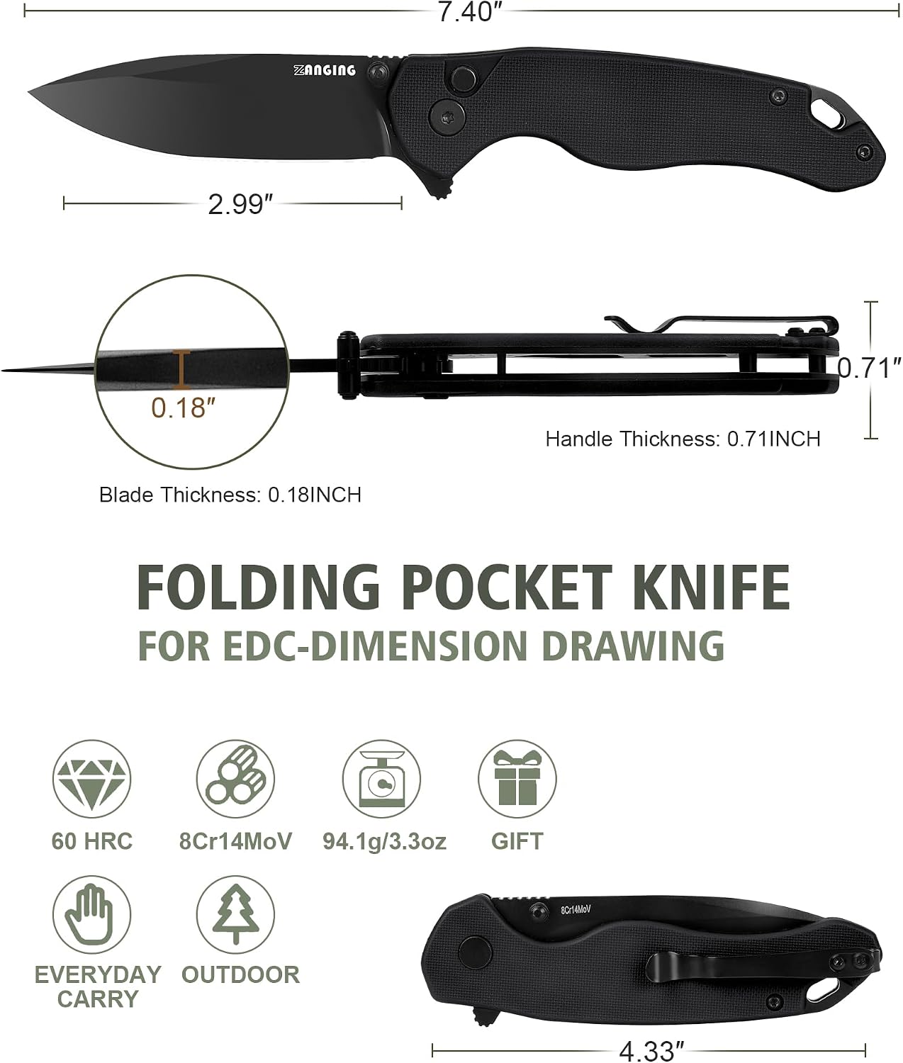 Cuchillo plegable EDC hoja 8Cr14MoV 2.99pulg mango G10