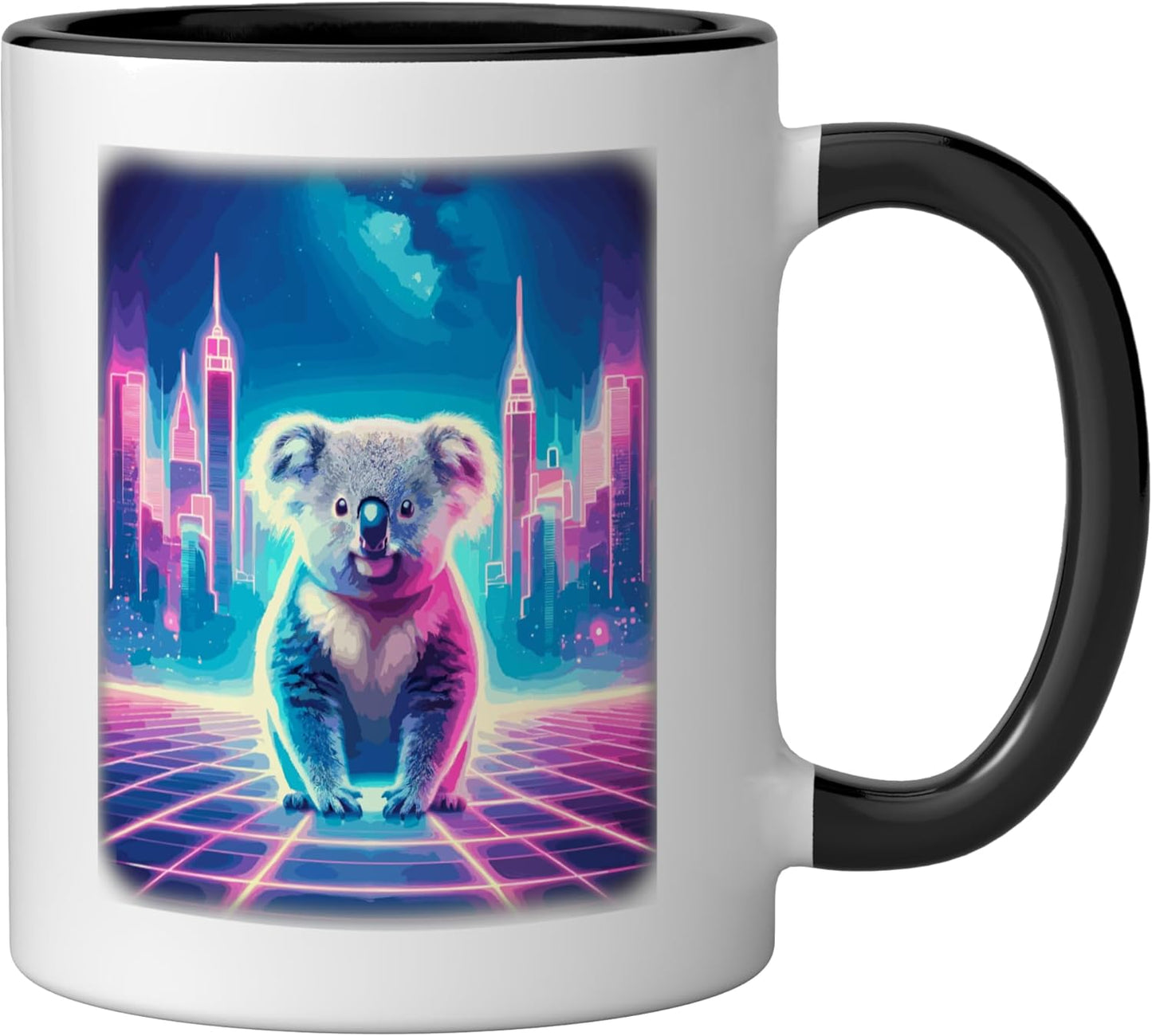 Taza Cerámica Koala Estilo Synthwave 80s Negro/Blanco