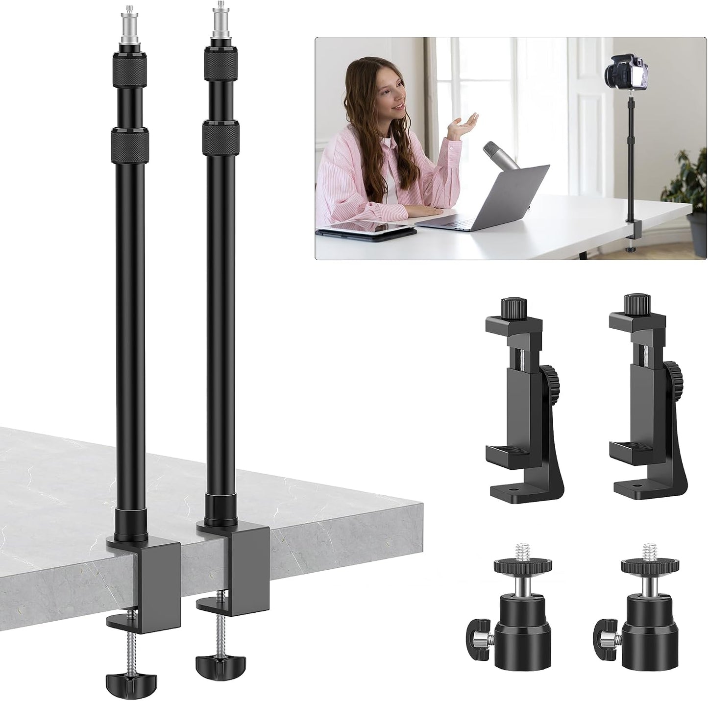 2 Soportes escritorio aluminio ajustable 17-41pulg para DSLR