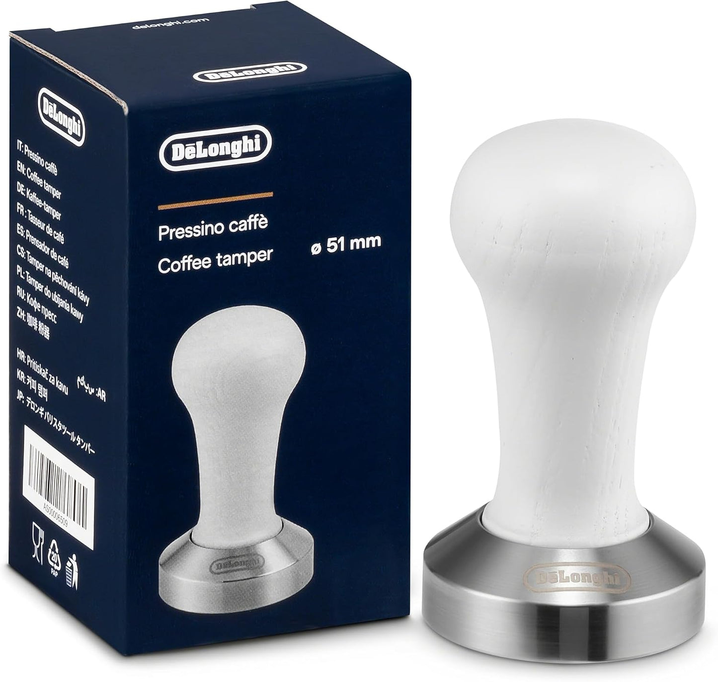 Tamper café acero inox diametro 201mm madera blanca