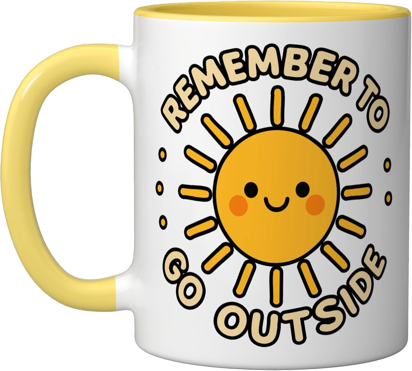 Taza de cerámica con personaje sol amarillo/blanco