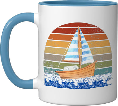 Taza de cerámica para mujer con barco de vela en tonos azul y blanco