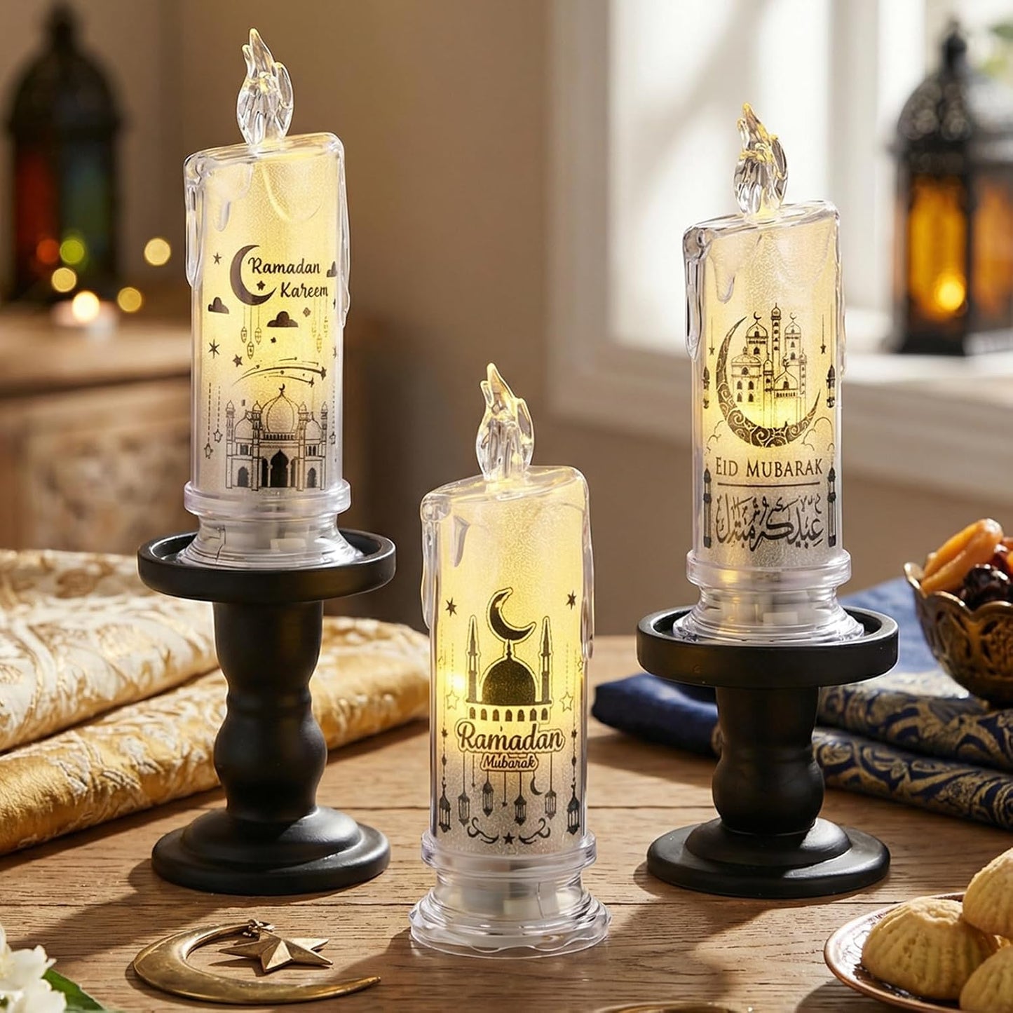 3 Pzas Velas LED Sin Llama Decoración Ramadán Eid Mubarak