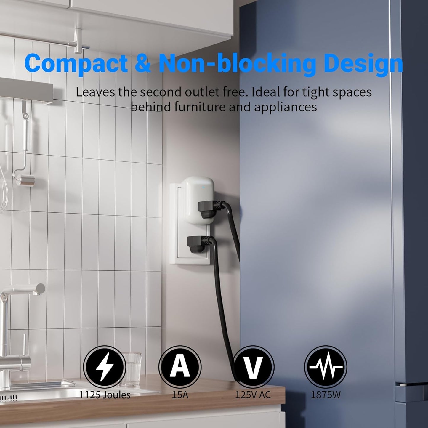 Extensor enchufe pared con protector sobretensiones 15A/125V
