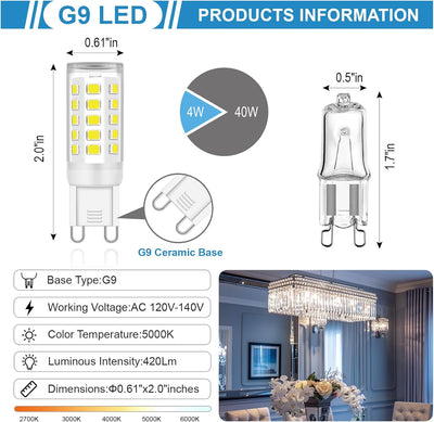 Bombilla LED G9 sin parpadeo 4W equivalente a 40W halógeno