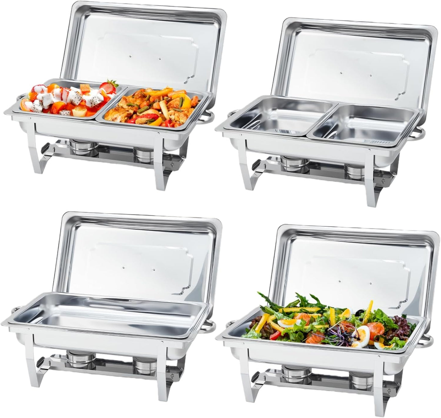 4 Pzas Platos Acero Inox 8qt Con Mango Soporte Plegable