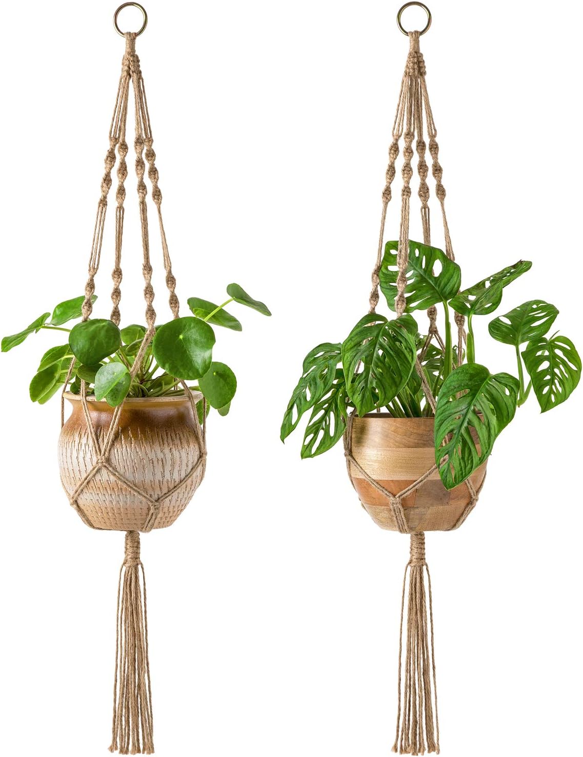 Cesta colgante macramé cuerda yute 4 correas 34pulg Marrón