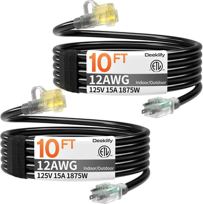 2 Cables Extensión 12awg 10ft Negro Resistentes Agua