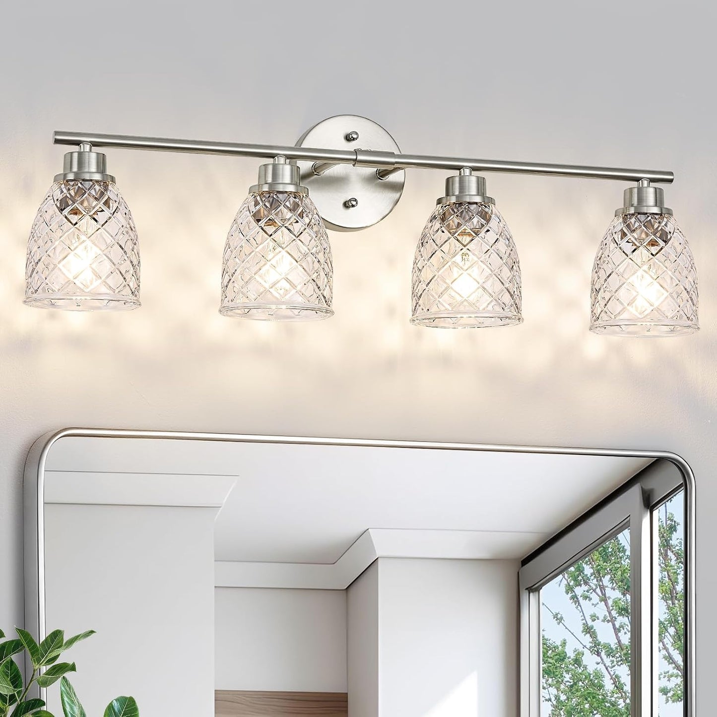 Lámpara baño 4 luces níquel cepillado vidrio martillado
